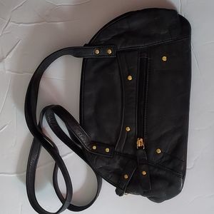 Stone Moutain Leather Shoulder Purse Dual Straps,Black 10in.Wx6in.L